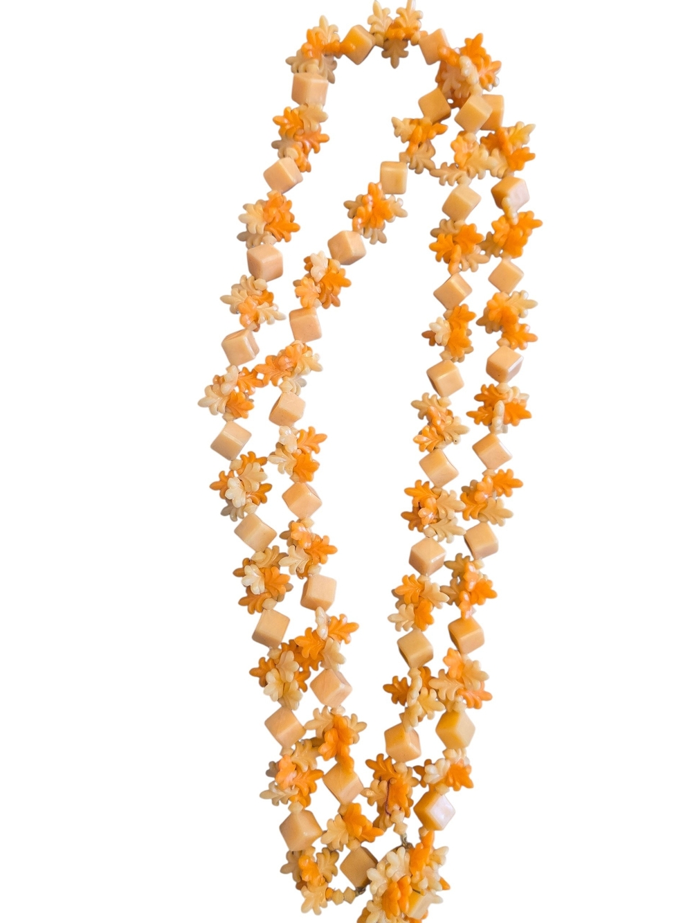 Vintage 1960s  Orange  Beaded multistrand  lucite Necklace with metal clasp